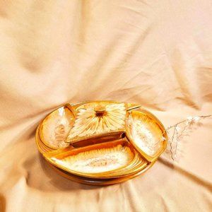 Vintage MCM Pottery Lazy Susan Serving Platter Set